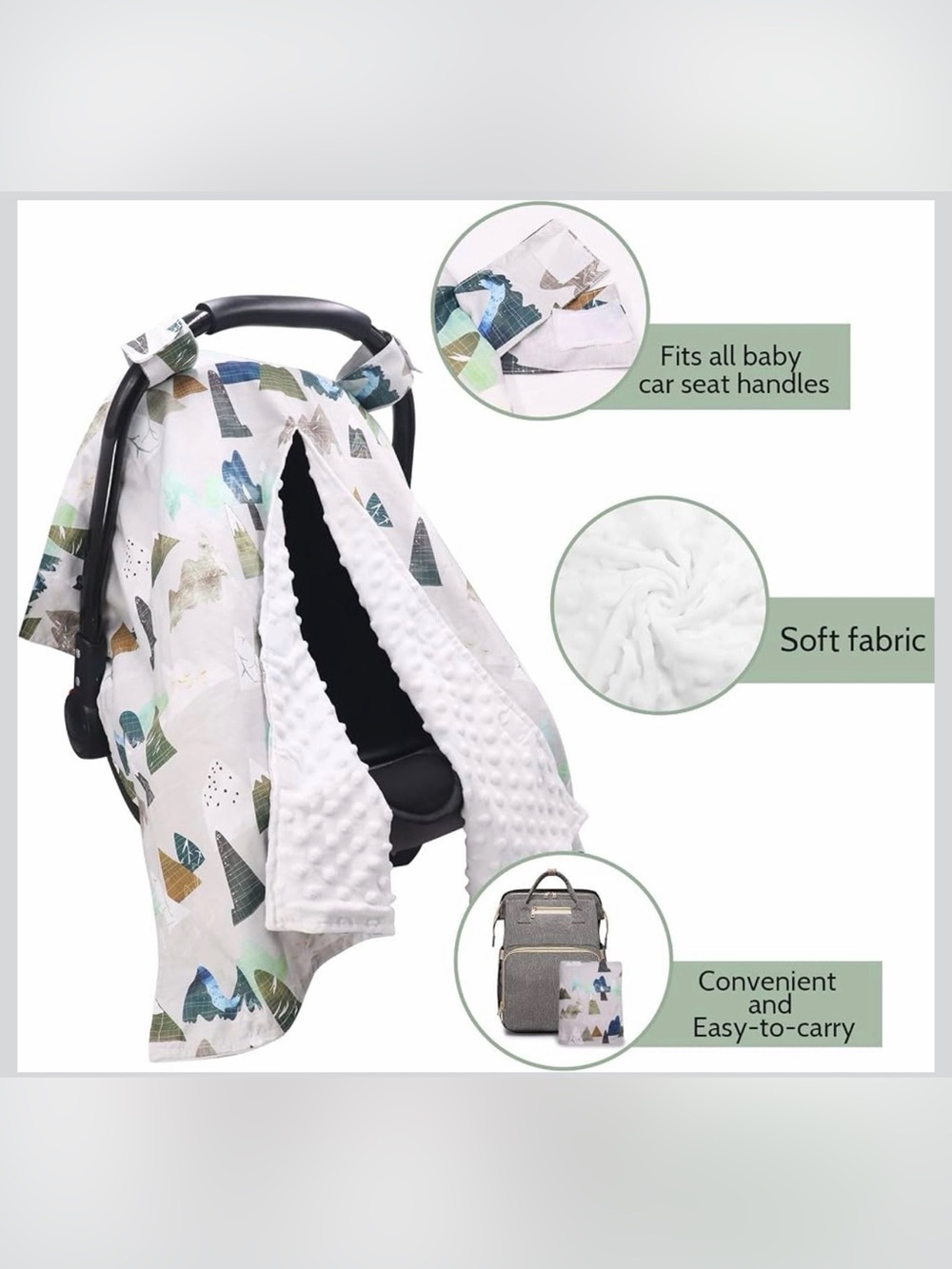 White blue and green forest car seat canopy